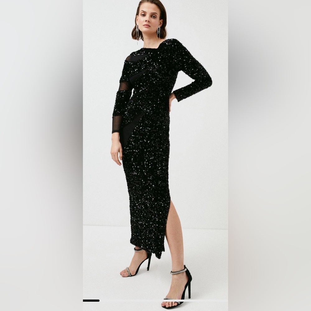 Karen Millen Black Sequin Maxi Dress